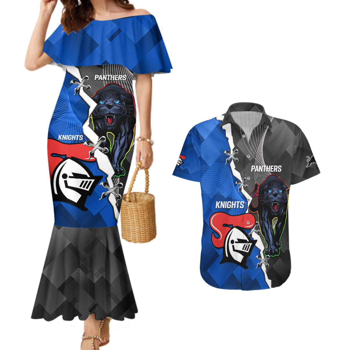 personalised-panthers-and-knights-rugby-couples-matching-mermaid-dress-and-hawaiian-shirt-2023-sporty-style