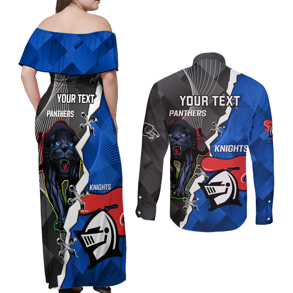 personalised-panthers-and-knights-rugby-couples-matching-off-shoulder-maxi-dress-and-long-sleeve-button-shirts-2023-sporty-style