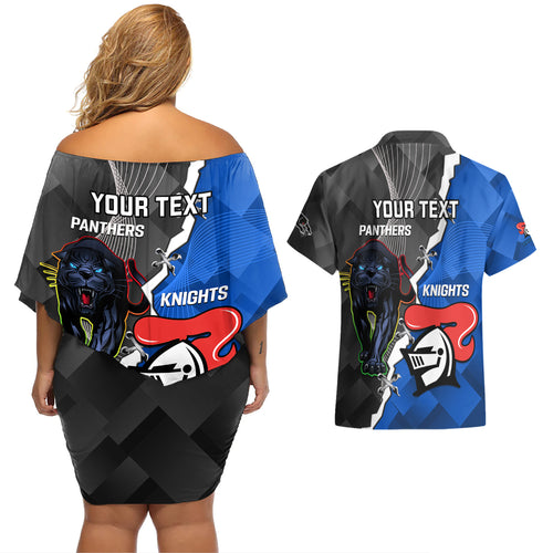 personalised-panthers-and-knights-rugby-couples-matching-off-shoulder-short-dress-and-hawaiian-shirt-2023-sporty-style