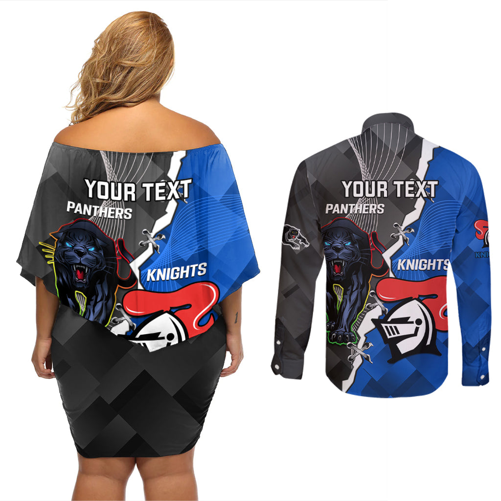 personalised-panthers-and-knights-rugby-couples-matching-off-shoulder-short-dress-and-long-sleeve-button-shirts-2023-sporty-style
