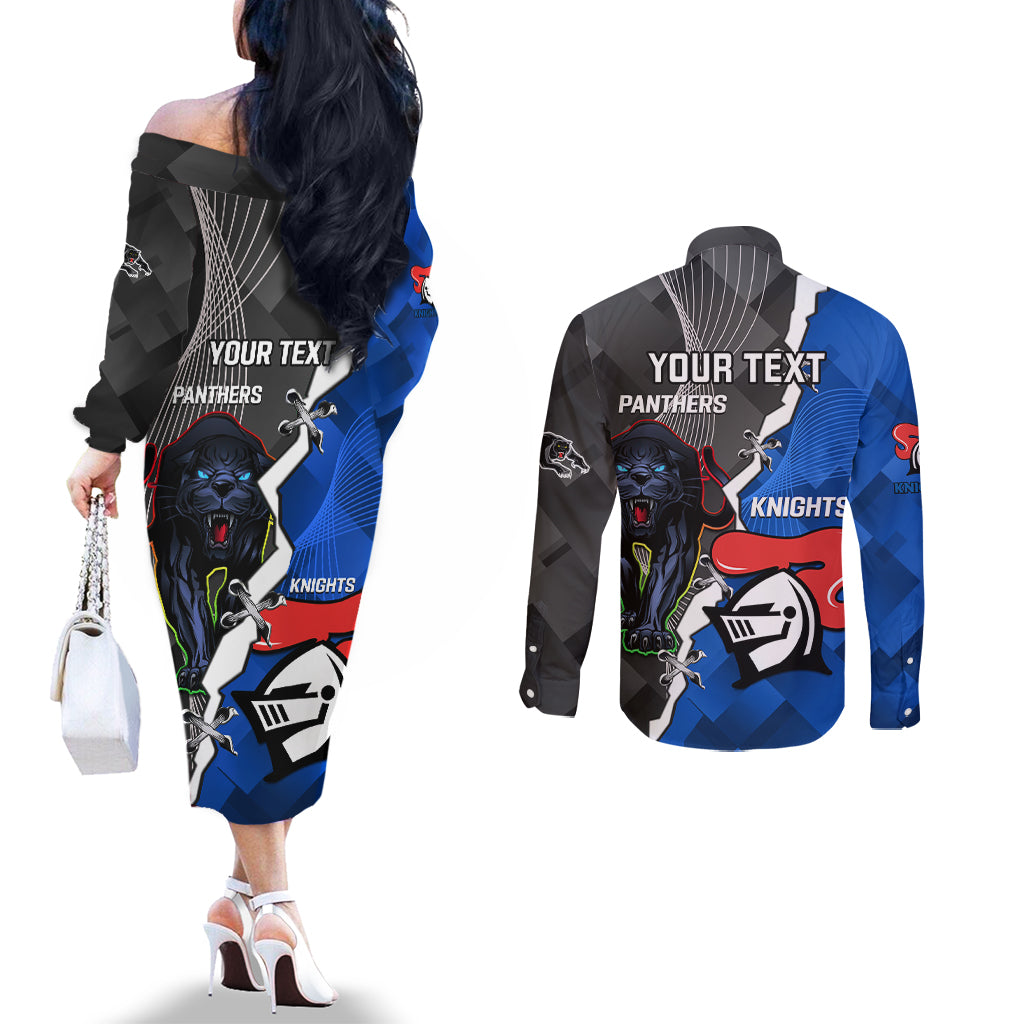 personalised-panthers-and-knights-rugby-couples-matching-off-the-shoulder-long-sleeve-dress-and-long-sleeve-button-shirts-2023-sporty-style