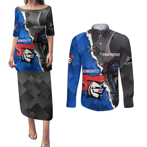 personalised-panthers-and-knights-rugby-couples-matching-puletasi-dress-and-long-sleeve-button-shirts-2023-sporty-style