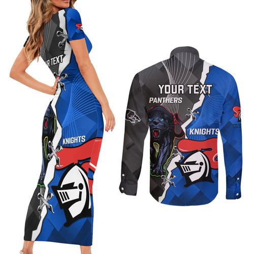personalised-panthers-and-knights-rugby-couples-matching-short-sleeve-bodycon-dress-and-long-sleeve-button-shirts-2023-sporty-style