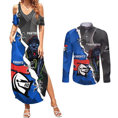 personalised-panthers-and-knights-rugby-couples-matching-summer-maxi-dress-and-long-sleeve-button-shirts-2023-sporty-style