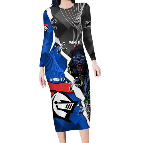 personalised-panthers-and-knights-rugby-family-matching-long-sleeve-bodycon-dress-and-hawaiian-shirt-2023-sporty-style