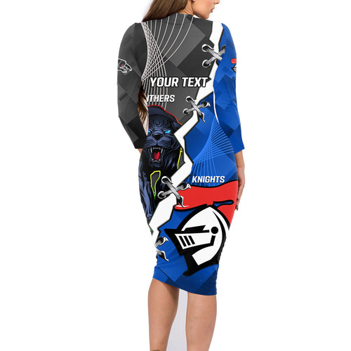 personalised-panthers-and-knights-rugby-family-matching-long-sleeve-bodycon-dress-and-hawaiian-shirt-2023-sporty-style