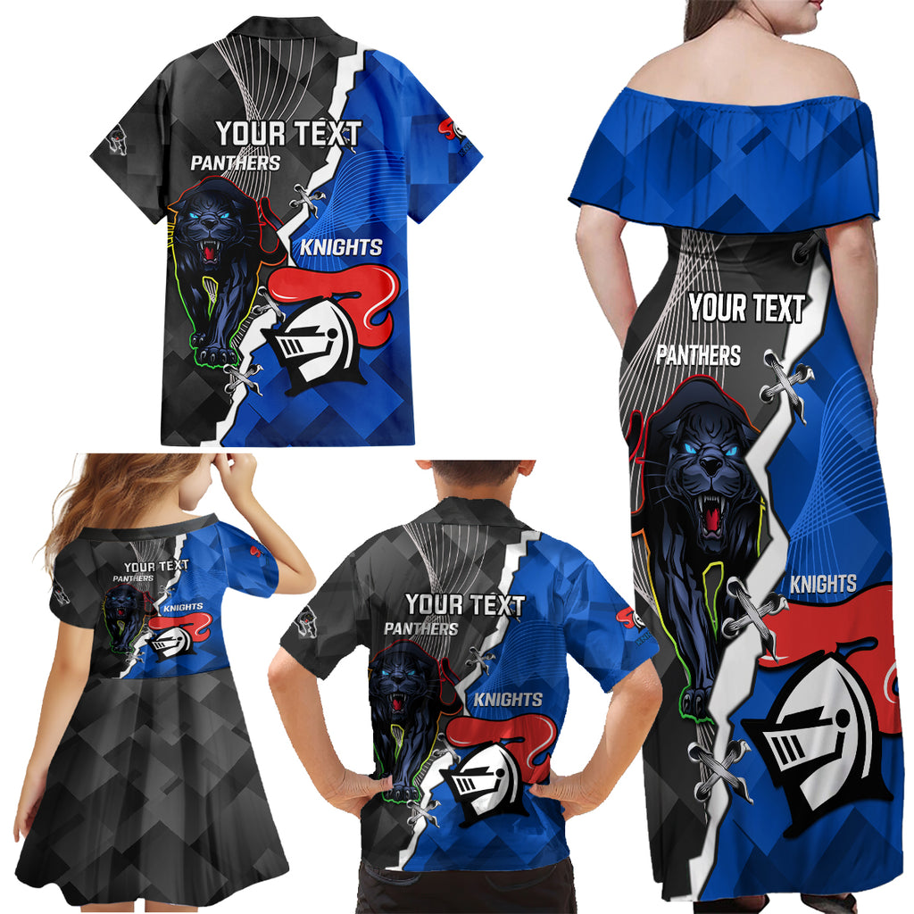 personalised-panthers-and-knights-rugby-family-matching-off-shoulder-maxi-dress-and-hawaiian-shirt-2023-sporty-style