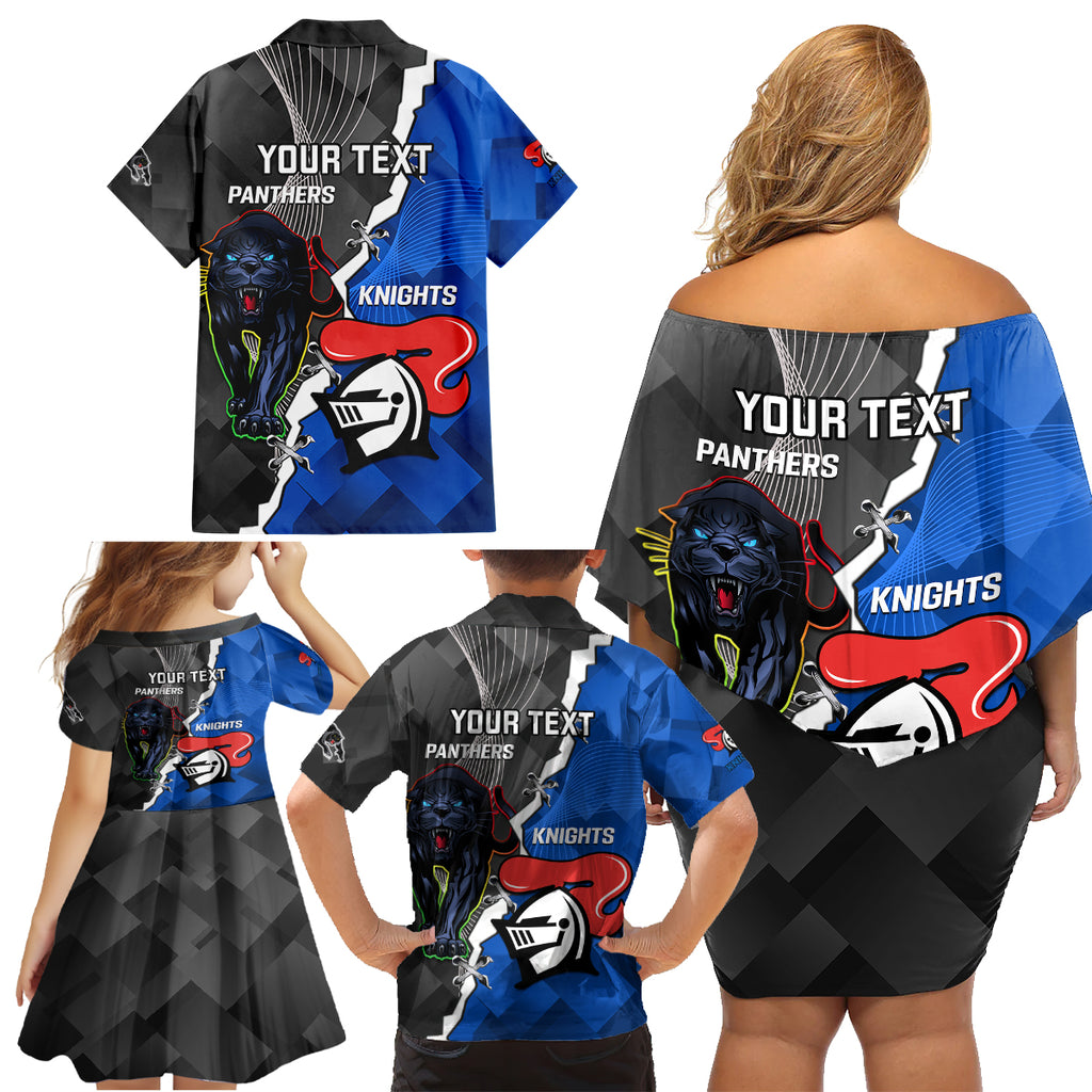 personalised-panthers-and-knights-rugby-family-matching-off-shoulder-short-dress-and-hawaiian-shirt-2023-sporty-style