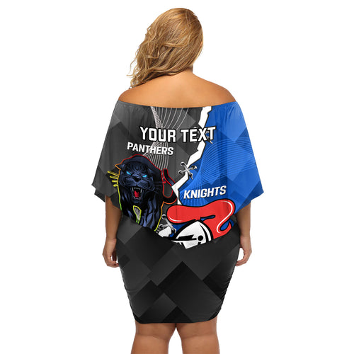 personalised-panthers-and-knights-rugby-family-matching-off-shoulder-short-dress-and-hawaiian-shirt-2023-sporty-style
