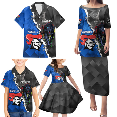 personalised-panthers-and-knights-rugby-family-matching-puletasi-dress-and-hawaiian-shirt-2023-sporty-style