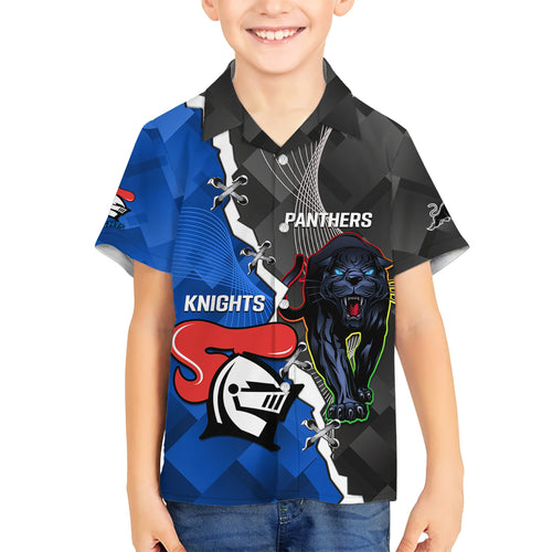 personalised-panthers-and-knights-rugby-family-matching-short-sleeve-bodycon-dress-and-hawaiian-shirt-2023-sporty-style