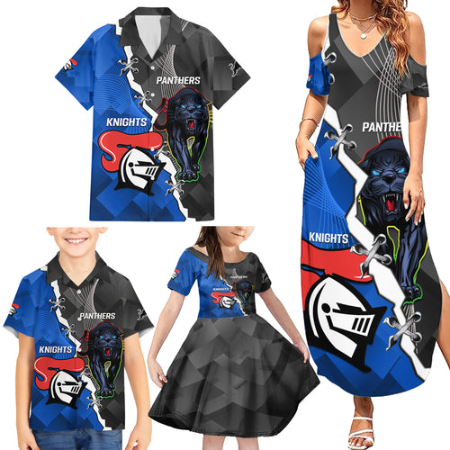 personalised-panthers-and-knights-rugby-family-matching-summer-maxi-dress-and-hawaiian-shirt-2023-sporty-style