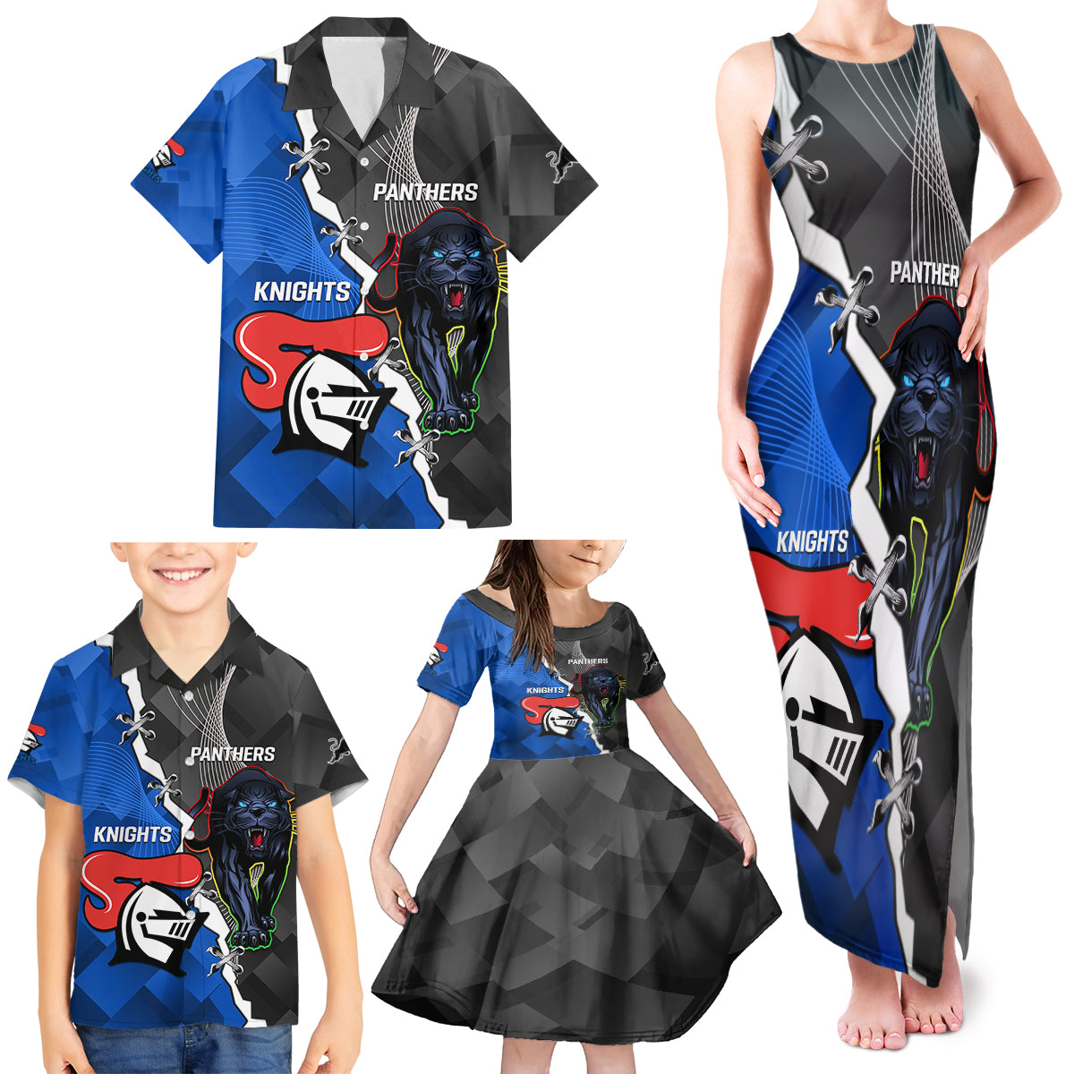 personalised-panthers-and-knights-rugby-family-matching-tank-maxi-dress-and-hawaiian-shirt-2023-sporty-style