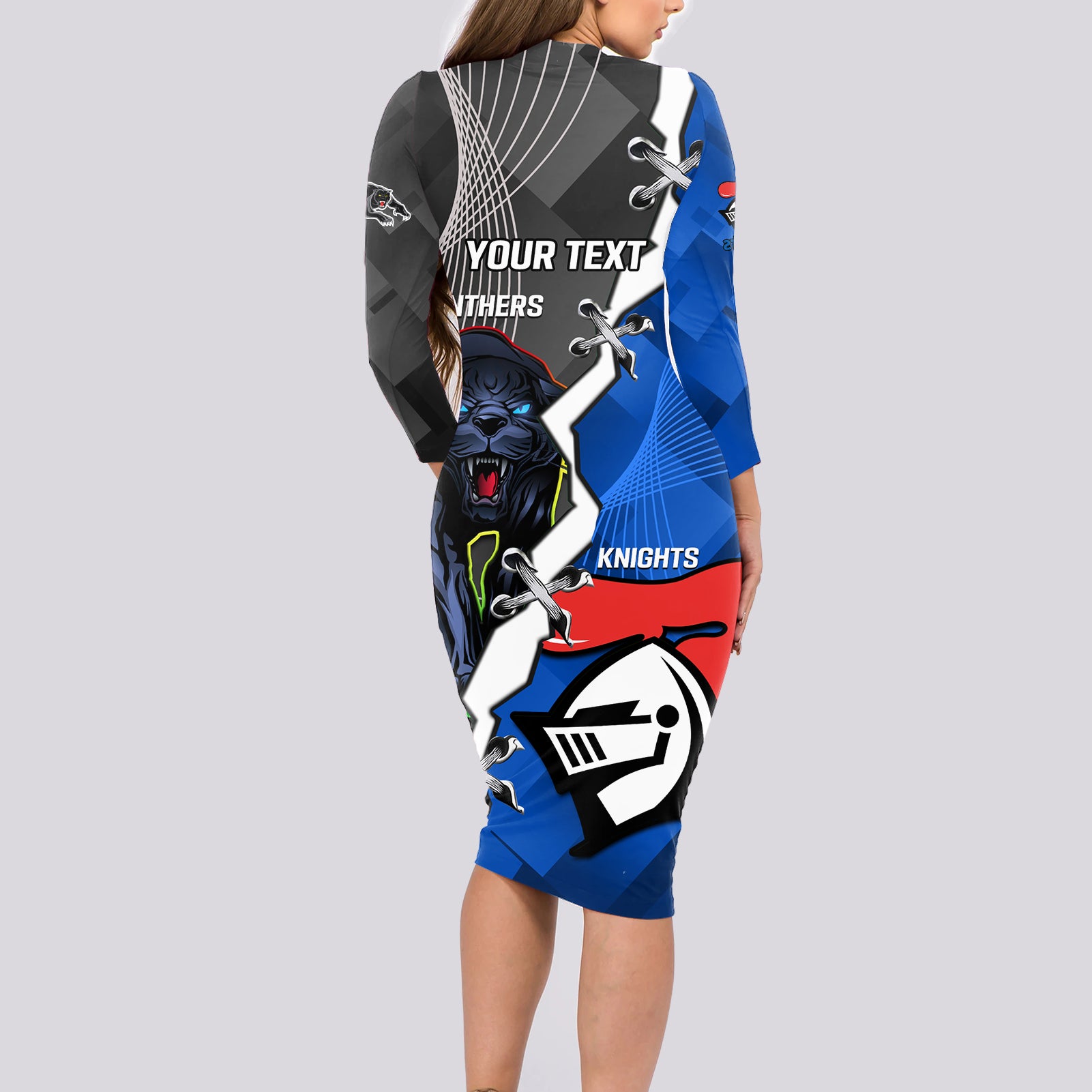 personalised-panthers-and-knights-rugby-long-sleeve-bodycon-dress-2023-sporty-style