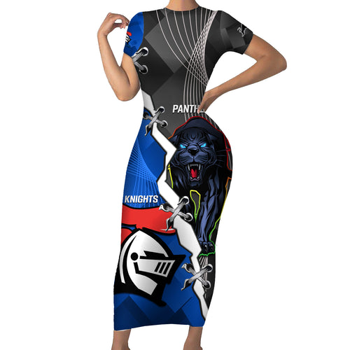 personalised-panthers-and-knights-rugby-short-sleeve-bodycon-dress-2023-sporty-style