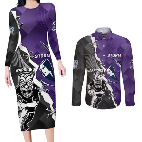 personalised-storm-and-warriors-rugby-couples-matching-long-sleeve-bodycon-dress-and-long-sleeve-button-shirts-2023-sporty-style
