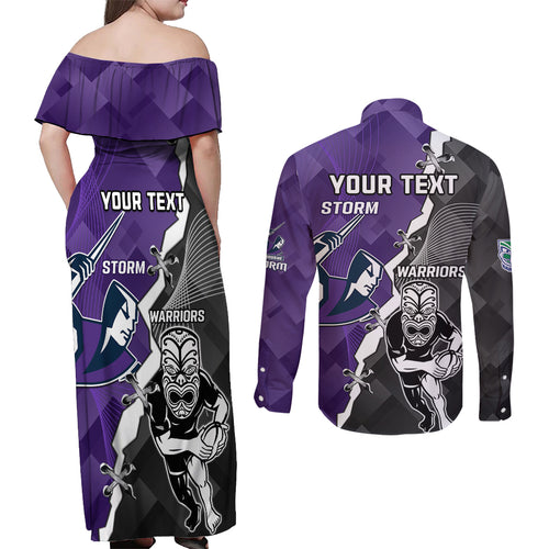 personalised-storm-and-warriors-rugby-couples-matching-off-shoulder-maxi-dress-and-long-sleeve-button-shirts-2023-sporty-style