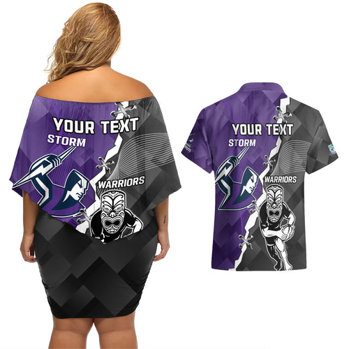 personalised-storm-and-warriors-rugby-couples-matching-off-shoulder-short-dress-and-hawaiian-shirt-2023-sporty-style