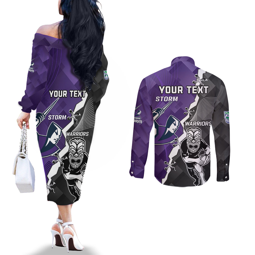 personalised-storm-and-warriors-rugby-couples-matching-off-the-shoulder-long-sleeve-dress-and-long-sleeve-button-shirts-2023-sporty-style
