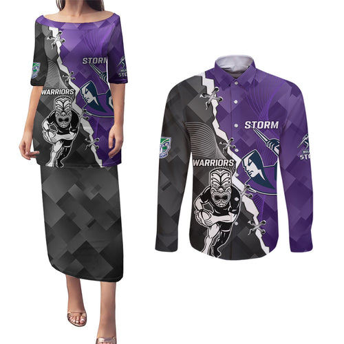 personalised-storm-and-warriors-rugby-couples-matching-puletasi-dress-and-long-sleeve-button-shirts-2023-sporty-style