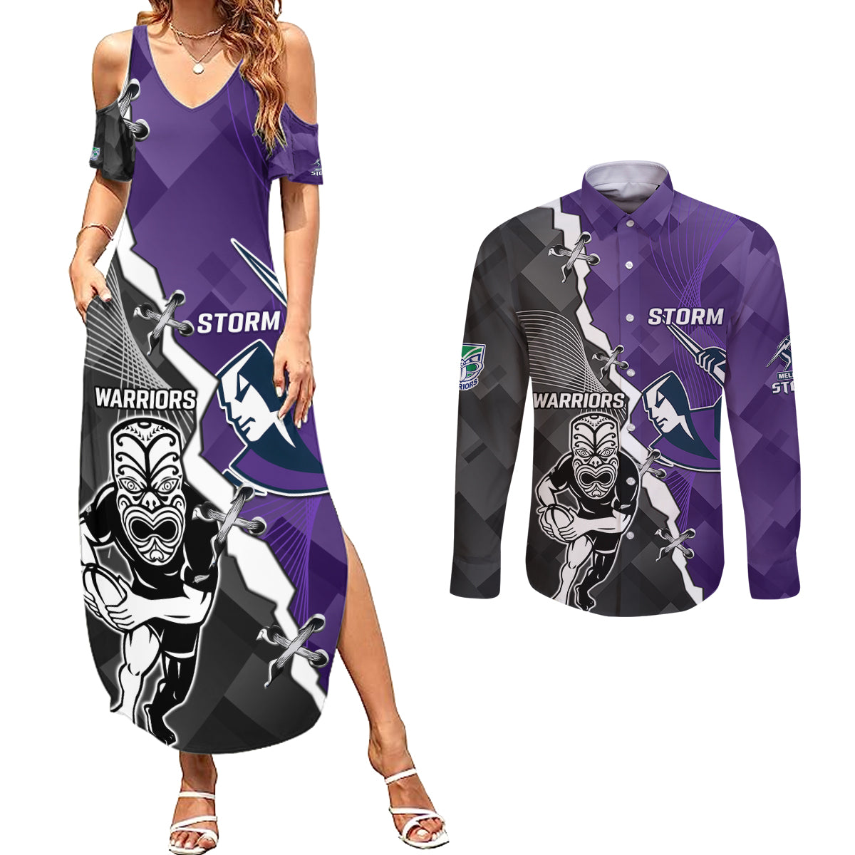 personalised-storm-and-warriors-rugby-couples-matching-summer-maxi-dress-and-long-sleeve-button-shirts-2023-sporty-style