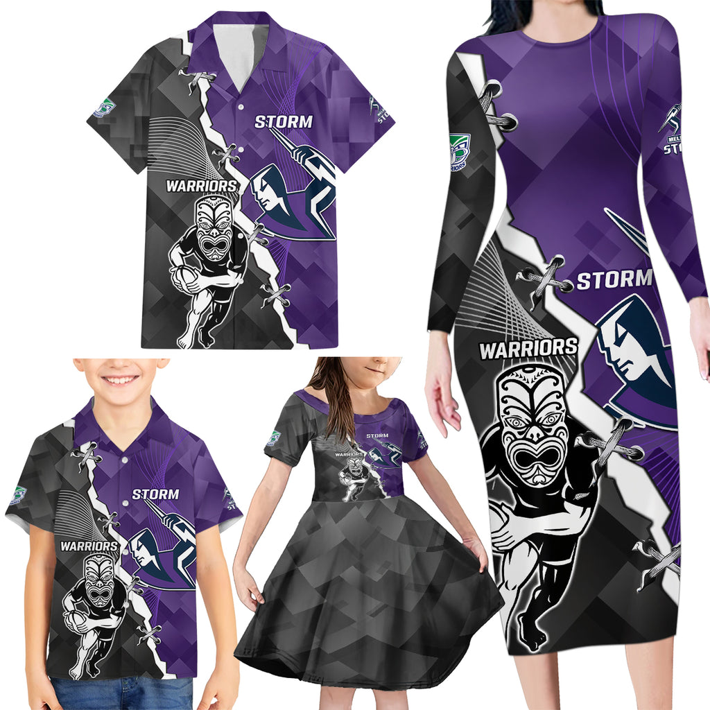 personalised-storm-and-warriors-rugby-family-matching-long-sleeve-bodycon-dress-and-hawaiian-shirt-2023-sporty-style