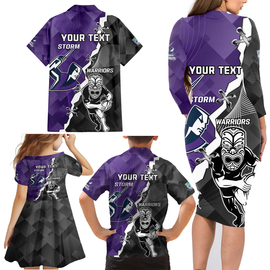 personalised-storm-and-warriors-rugby-family-matching-long-sleeve-bodycon-dress-and-hawaiian-shirt-2023-sporty-style