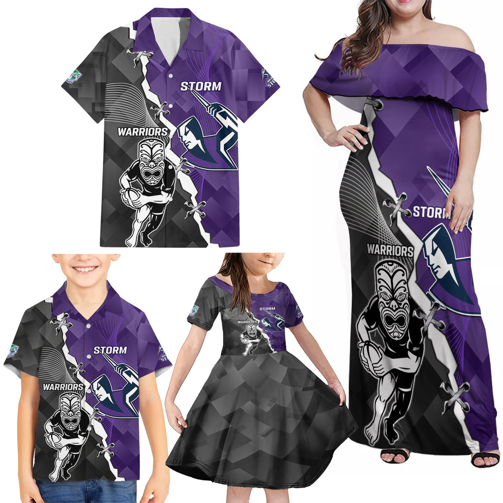 personalised-storm-and-warriors-rugby-family-matching-off-shoulder-maxi-dress-and-hawaiian-shirt-2023-sporty-style