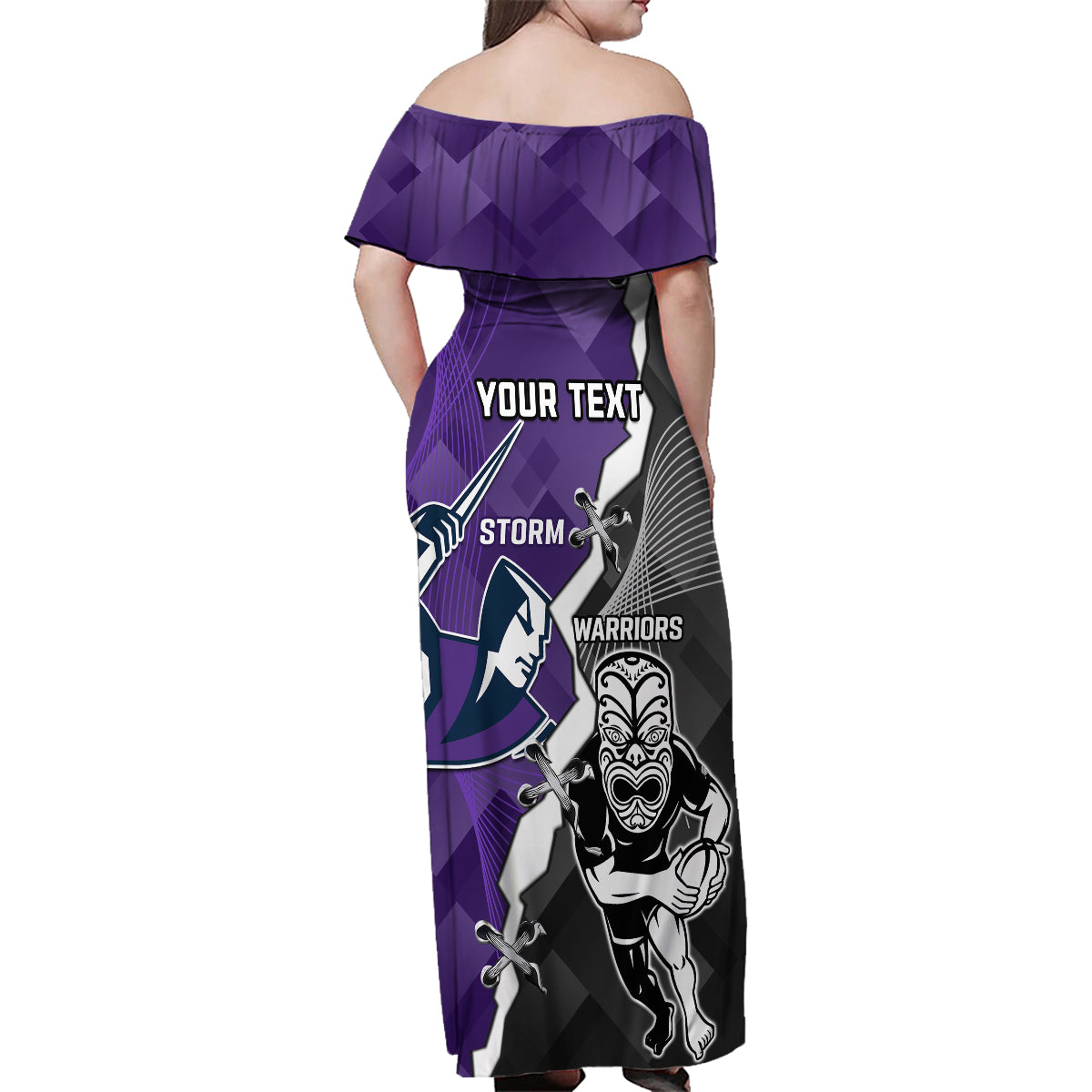 personalised-storm-and-warriors-rugby-family-matching-off-shoulder-maxi-dress-and-hawaiian-shirt-2023-sporty-style