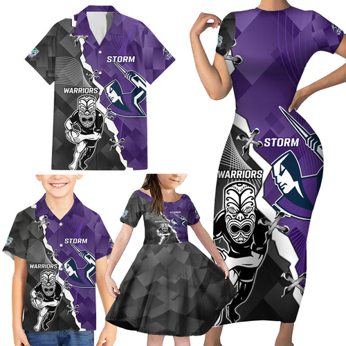 personalised-storm-and-warriors-rugby-family-matching-short-sleeve-bodycon-dress-and-hawaiian-shirt-2023-sporty-style