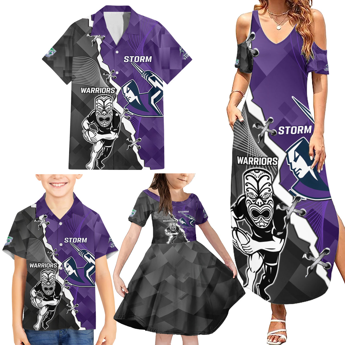 personalised-storm-and-warriors-rugby-family-matching-summer-maxi-dress-and-hawaiian-shirt-2023-sporty-style