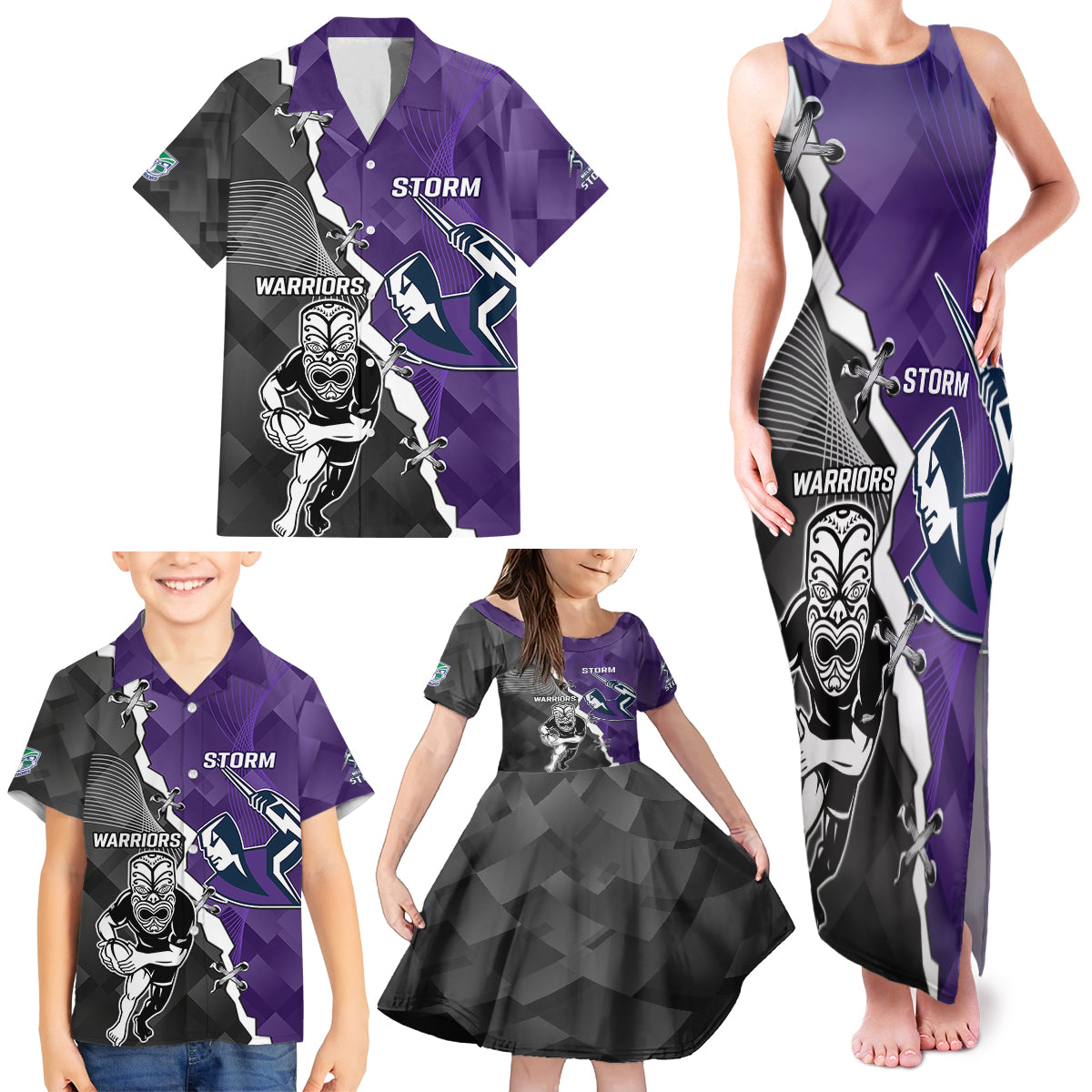 personalised-storm-and-warriors-rugby-family-matching-tank-maxi-dress-and-hawaiian-shirt-2023-sporty-style