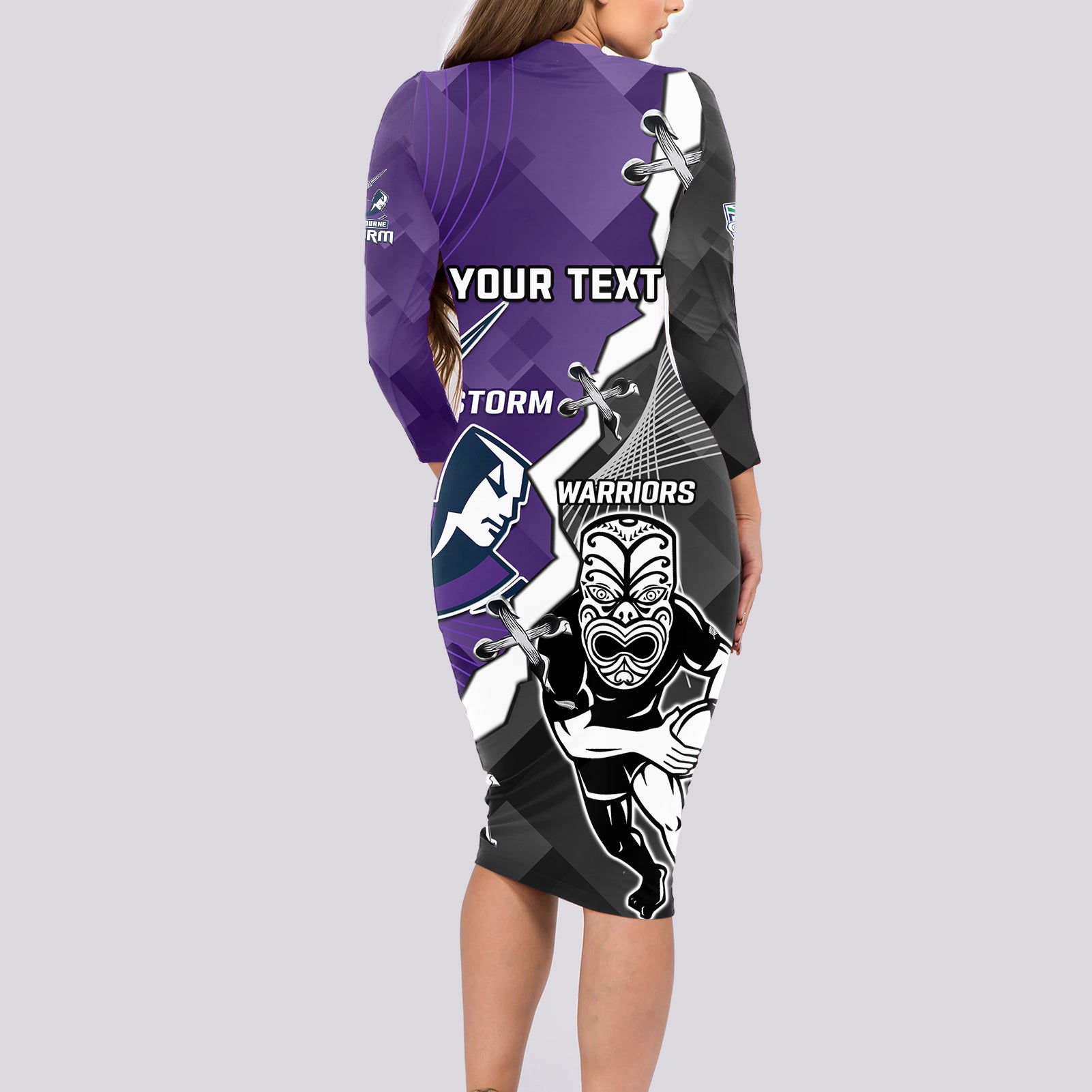 personalised-storm-and-warriors-rugby-long-sleeve-bodycon-dress-2023-sporty-style