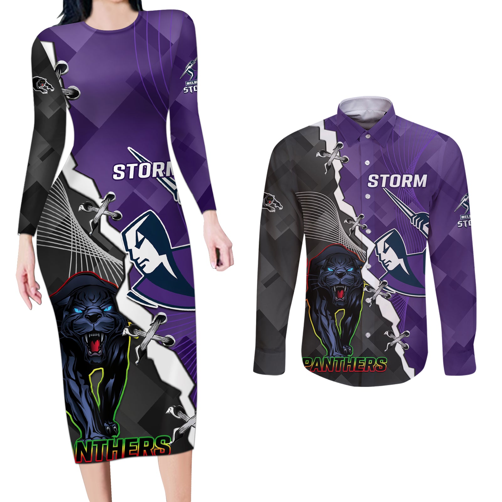 personalised-storm-and-panthers-rugby-couples-matching-long-sleeve-bodycon-dress-and-long-sleeve-button-shirts-2023-sporty-style