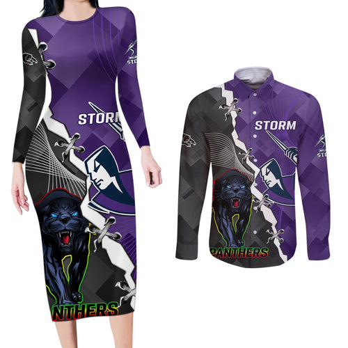 personalised-storm-and-panthers-rugby-couples-matching-long-sleeve-bodycon-dress-and-long-sleeve-button-shirts-2023-sporty-style