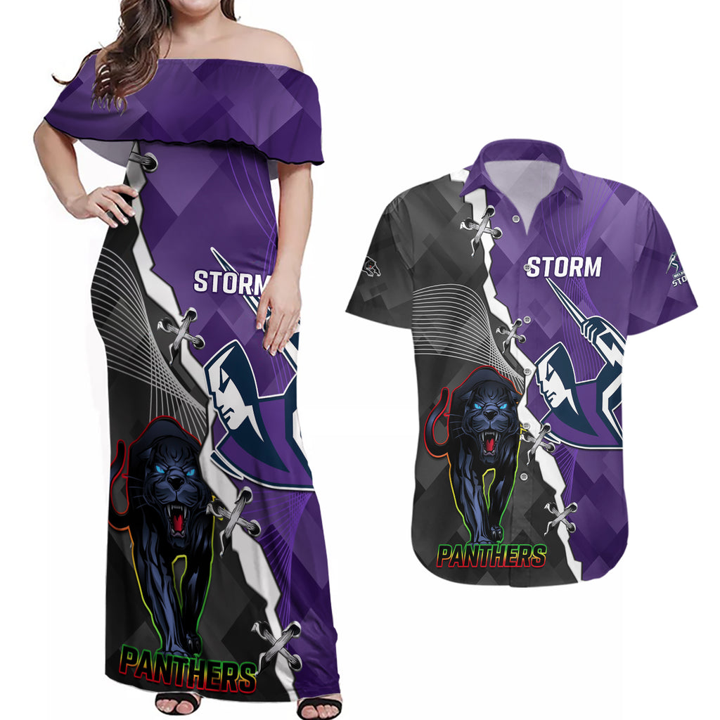 personalised-storm-and-panthers-rugby-couples-matching-off-shoulder-maxi-dress-and-hawaiian-shirt-2023-sporty-style
