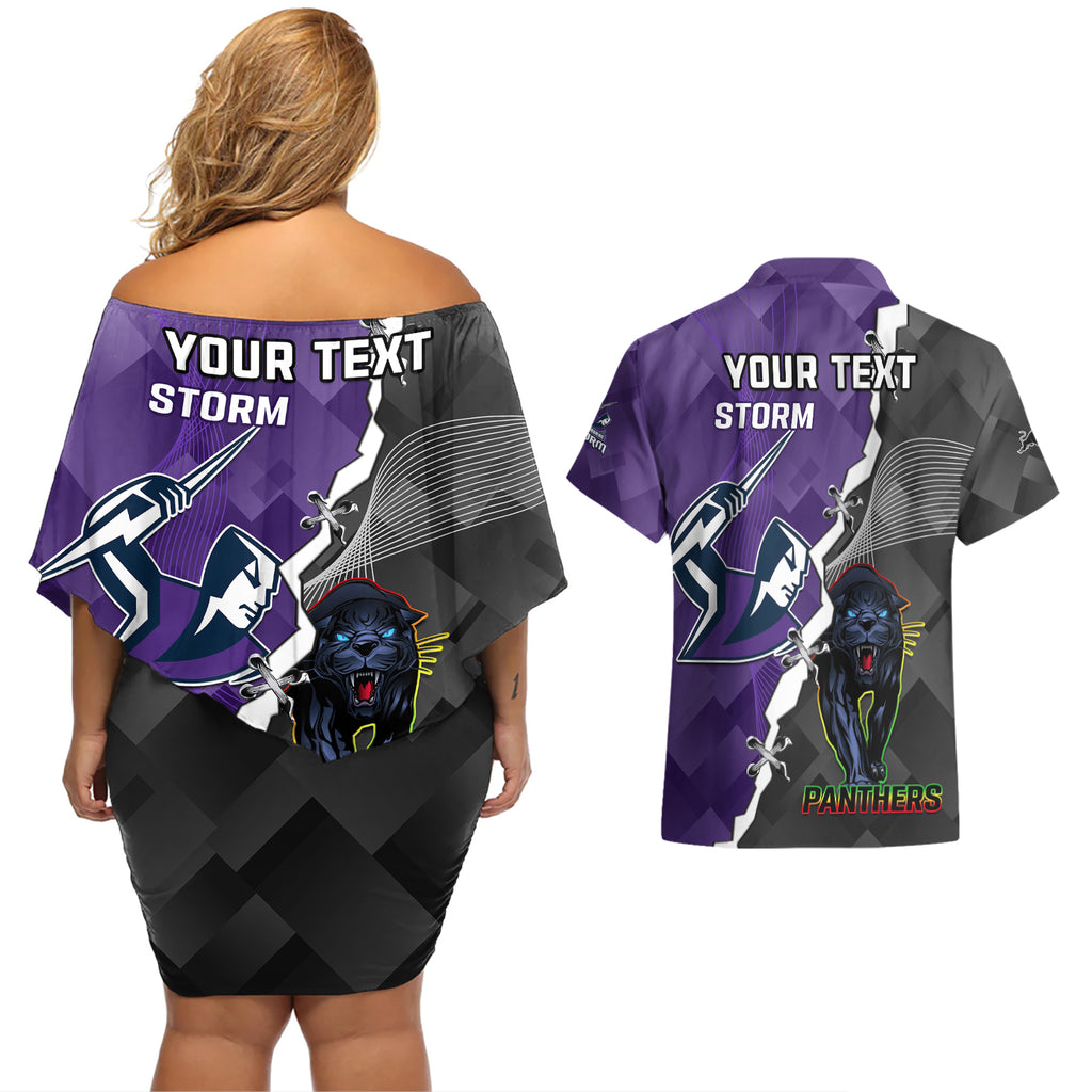 personalised-storm-and-panthers-rugby-couples-matching-off-shoulder-short-dress-and-hawaiian-shirt-2023-sporty-style