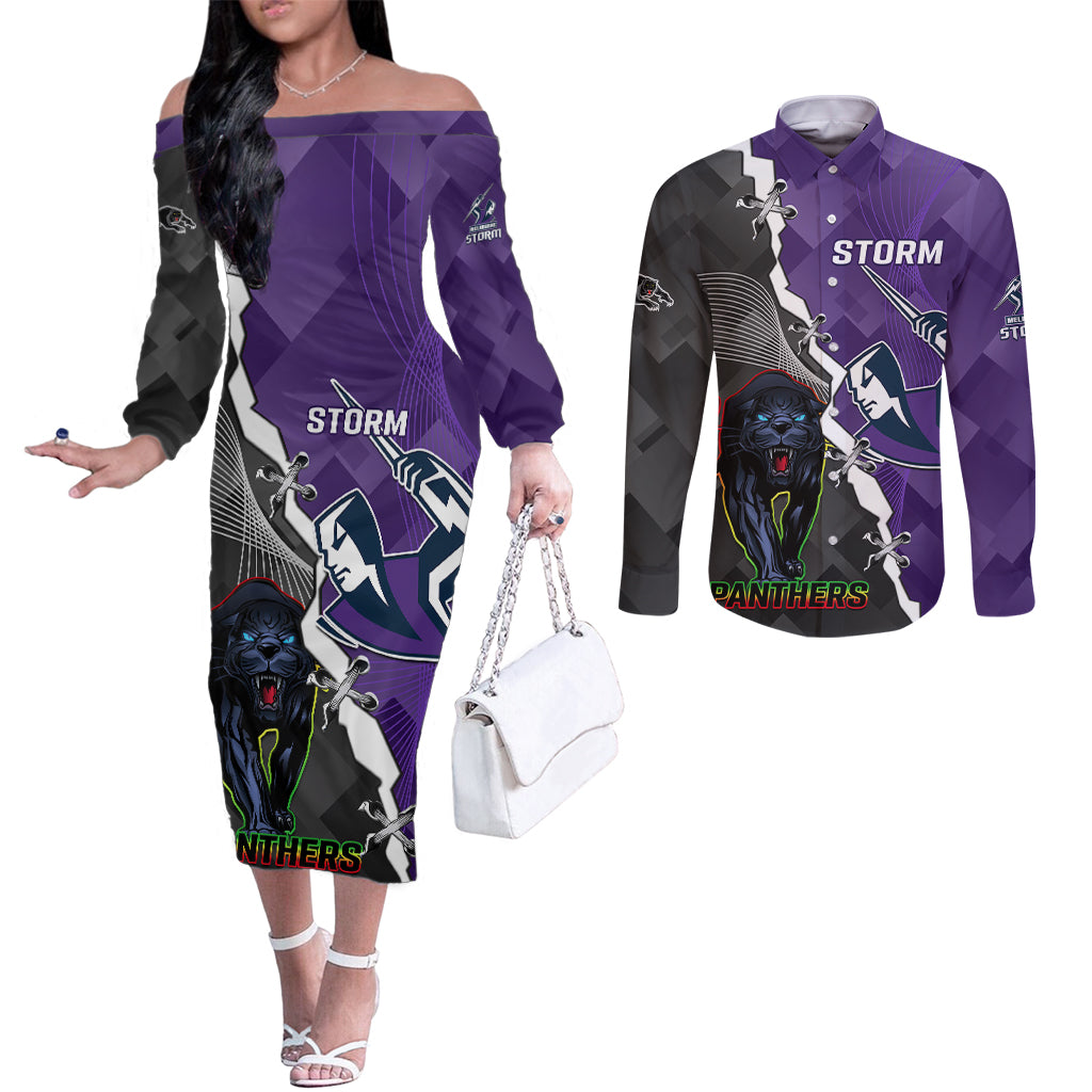 personalised-storm-and-panthers-rugby-couples-matching-off-the-shoulder-long-sleeve-dress-and-long-sleeve-button-shirts-2023-sporty-style