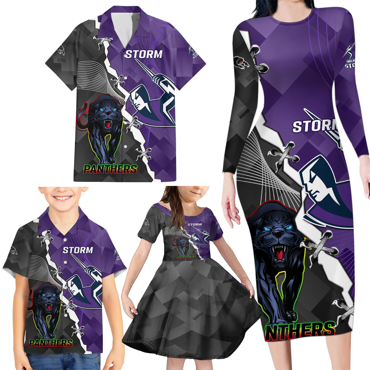 personalised-storm-and-panthers-rugby-family-matching-long-sleeve-bodycon-dress-and-hawaiian-shirt-2023-sporty-style