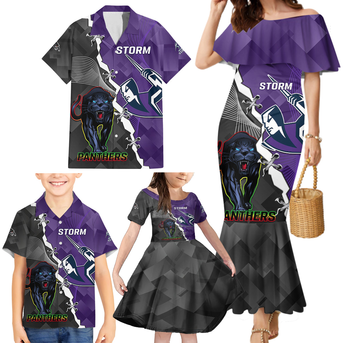 personalised-storm-and-panthers-rugby-family-matching-mermaid-dress-and-hawaiian-shirt-2023-sporty-style