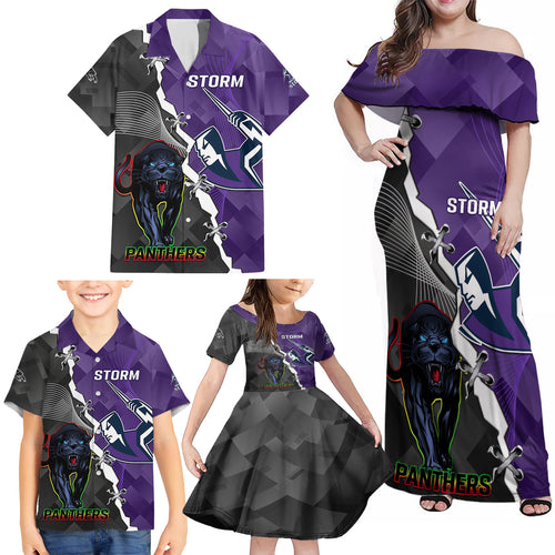personalised-storm-and-panthers-rugby-family-matching-off-shoulder-maxi-dress-and-hawaiian-shirt-2023-sporty-style
