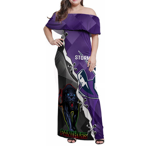 personalised-storm-and-panthers-rugby-family-matching-off-shoulder-maxi-dress-and-hawaiian-shirt-2023-sporty-style
