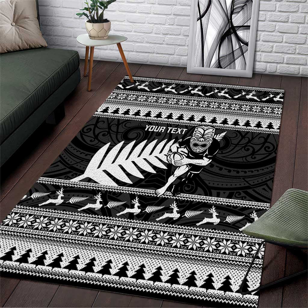 New Zealand Christmas Rugby Personalised Area Rug Meri Kirihimete All Black Maori - Aussie Hoodie