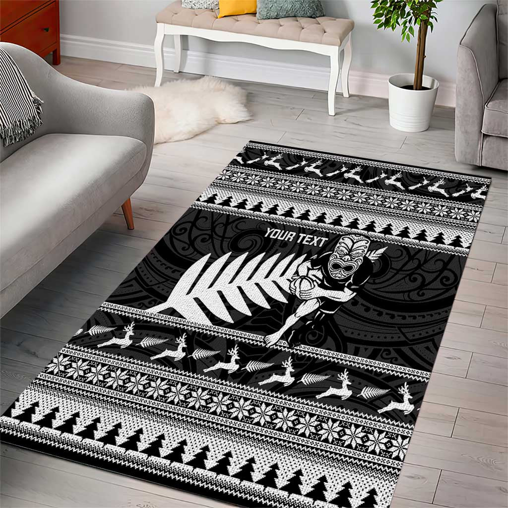 New Zealand Christmas Rugby Personalised Area Rug Meri Kirihimete All Black Maori - Aussie Hoodie