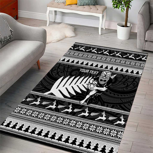 New Zealand Christmas Rugby Personalised Area Rug Meri Kirihimete All Black Maori - Aussie Hoodie