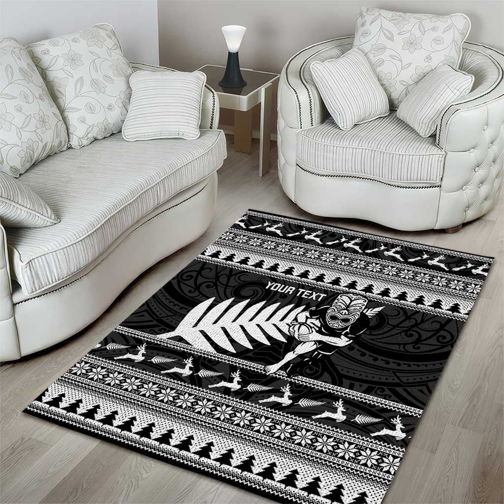 New Zealand Christmas Rugby Personalised Area Rug Meri Kirihimete All Black Maori - Aussie Hoodie