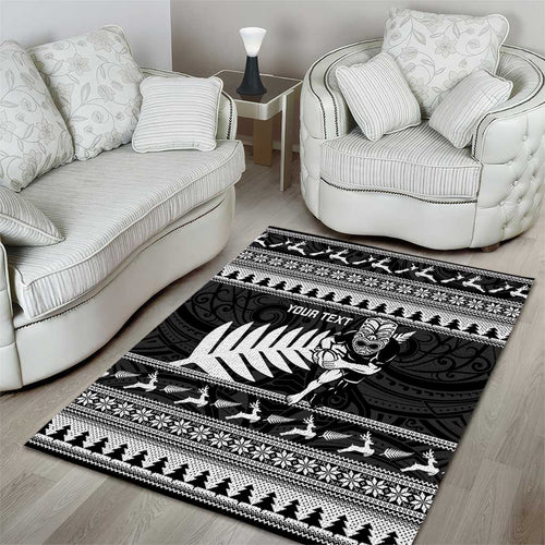 New Zealand Christmas Rugby Personalised Area Rug Meri Kirihimete All Black Maori - Aussie Hoodie