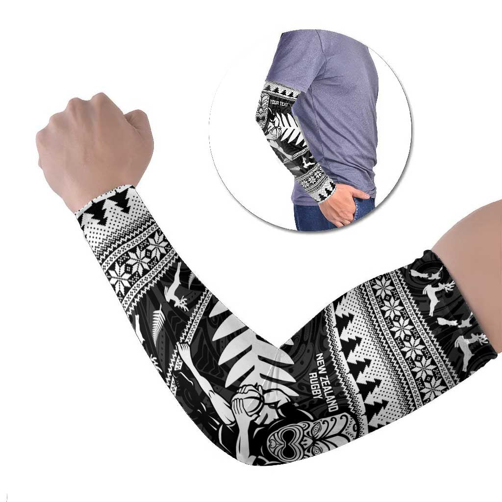 New Zealand Christmas Rugby Personalised Arm Sleeves Meri Kirihimete All Black Maori - Aussie Hoodie