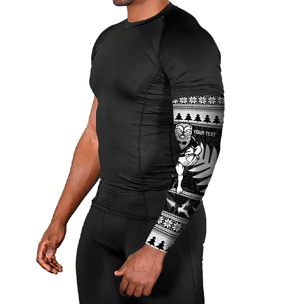 New Zealand Christmas Rugby Personalised Arm Sleeves Meri Kirihimete All Black Maori - Aussie Hoodie