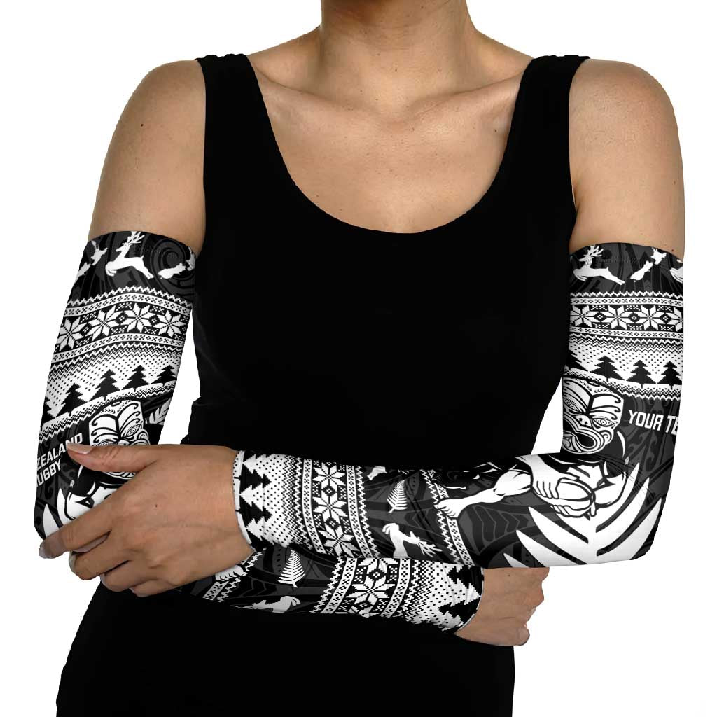 New Zealand Christmas Rugby Personalised Arm Sleeves Meri Kirihimete All Black Maori - Aussie Hoodie